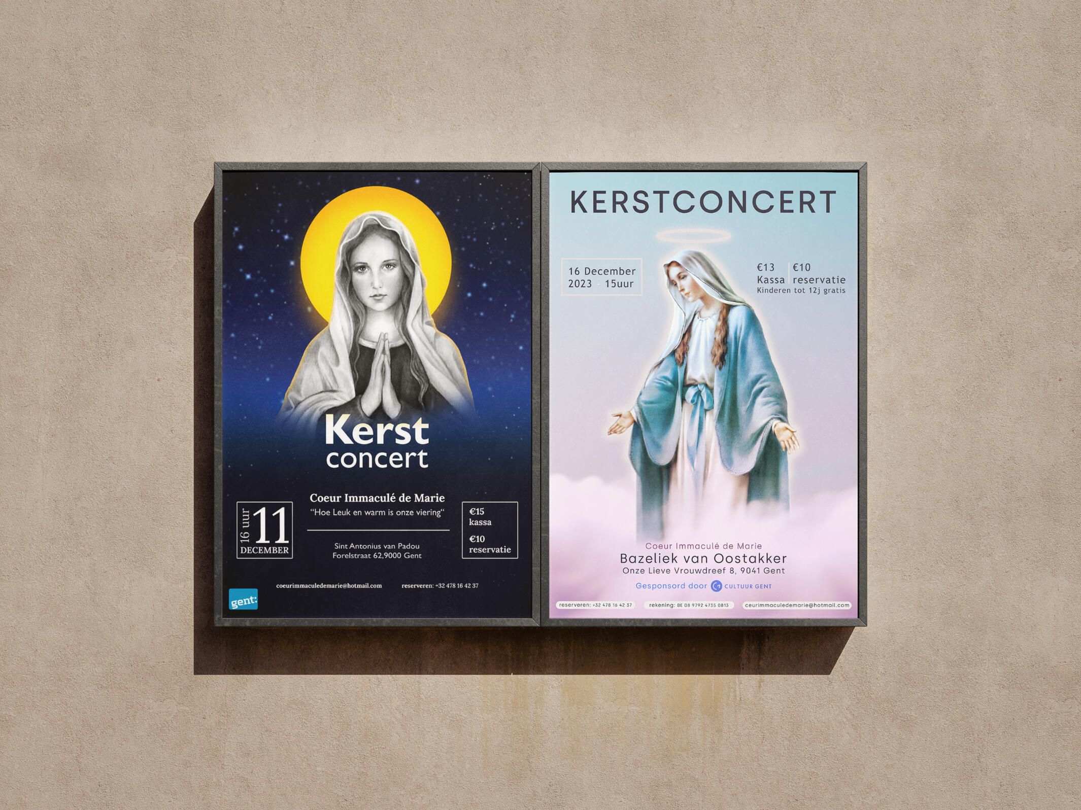 Posters for the Christmas choir event at the Bazeliek van Oostakker.
